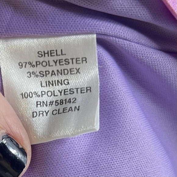 London Times Peplum Sheath Dress Size 10 Purple Green Watercolor Cap Sleeve - Picture 6 of 6